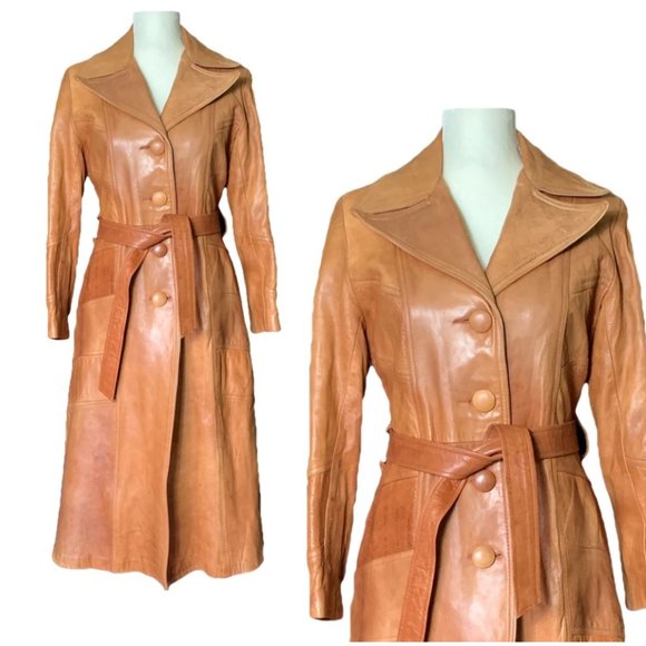 Altman of Dallas Jackets & Blazers - REAL Vintage 1960s Brown Leather Trench Coat - S